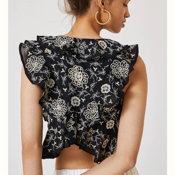 ✨ Anthropologie Ruffled Crop Top Sz LP - Picture 3 of 5